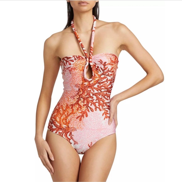 Silvia Tcherassi Coral Frazer Branch Adjustable Halter Neck One-Piece Swimsuit S - Picture 2 of 11
